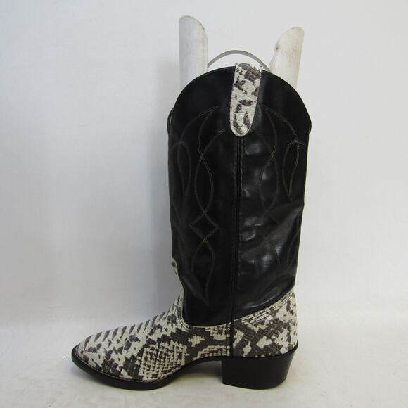Mens Size 8.5 D Black Leather Snake Print Cowboy Western Boots main image 7